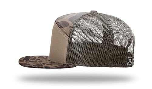 Richardson 168 168P Hat 7-Panel Trucker Cap Hi-Pro Snapback Cap Camo Hat Adjustable Baseball Hat Blank Hat Bulk Hats - color: Bark Duck Camo/Brown