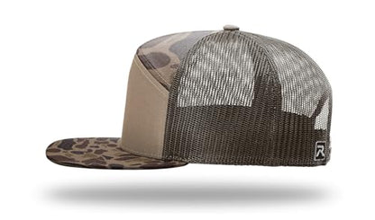 Richardson 168 168P Hat 7-Panel Trucker Cap Hi-Pro Snapback Cap Camo Hat Adjustable Baseball Hat Blank Hat Bulk Hats - color: Bark Duck Camo/Brown
