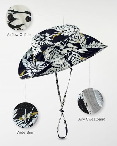 Printed Bucket Hat UPF 50+ Sun Hat, Women Men Roll-Up Brim Boonie Hat - color: Navy