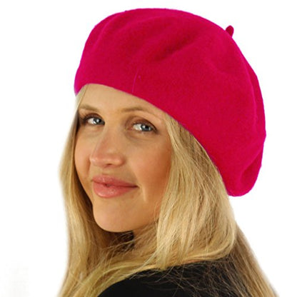 Classic Winter 100% Wool Warm French Art Basque Beret Tam Beanie Hat Cap - color: Hot Pink
