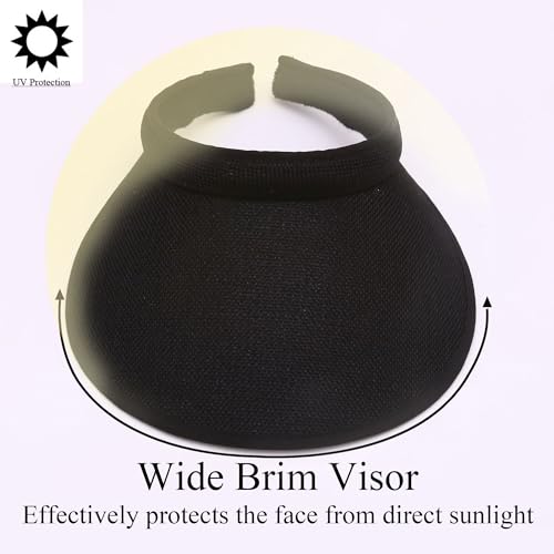 2 Pack Wide Brim Sun Visor Hats Women Men Large Clip-on Visors Hat UV Protection Outdoors Sports Golf Beach Cap - color: Black