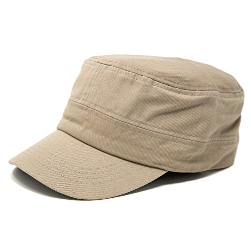 Classic Plain Cotton Cadet Military Patrol Style Cap - color: Beige