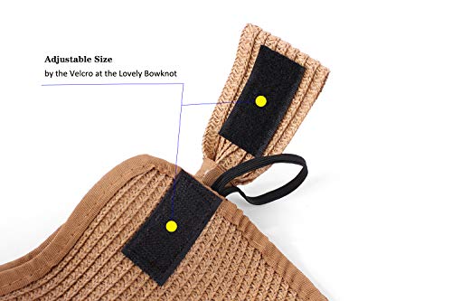 Women Sun Visors Foldable Straw Hats Summer Beach Packable Hat Floppy Wide Brim Cap Deep Style, Adjustable Size - color: Khaki+beige