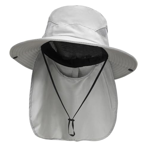NPJY Sun Fishing Hats with Neck Flap for Men Women UV Sun Protection - color: Pure Lightgrey(with Neck Flap)
