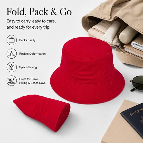 Cotton Bucket Hat Packable Beach Sun Hat for Women Men - color: Red
