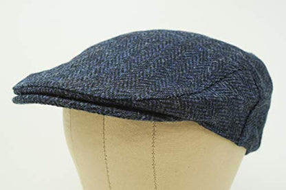 Nevis Flat Cap - 100% Handwoven Wool – Harris Tweed – Water Resistant - color: Navy Herringbone, size: 7 3/4