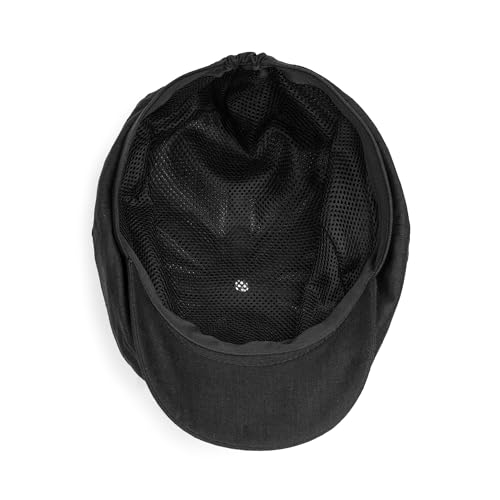 Sterkowski Model Rowdy | 100% Linen Newsboy Cap for Men and Women | Airy 8 Panel Paperboy Cap - color: Black, size: 7 5/8