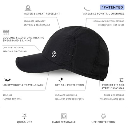 TOP-EX UPF 50+ Cooling Ponytail Baseball Cap for Women, Water-Resistant - color: Black/3.0, size: X-Small