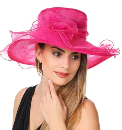 SAFERIN Women's Organza Church Fascinator Bridal Tea Party Wedding Hat - color: Cc-rose
