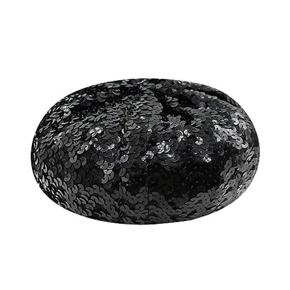 JUMISEE Sparkly Sequin Berets for Women Girls Fashion Beanie Hat Costume Accessories for Festival Party Dance - color: Black