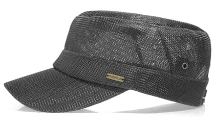 Initlove Cadet Army Cap for Men Women Military Hat Mesh Flat Top Hats for Summer - color: Dark Grey