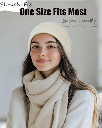 vidsel Slouchy Beanie Hats for Women & Men Cotton Knit Cuffed Skull Cap - color: 1-creamy Apricot