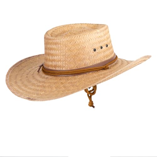 UPF 50+ Palm Leaf Chin Tie Gambler Straw Hat - size: Small