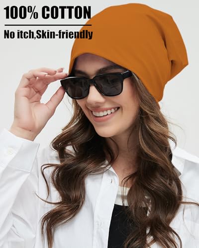 ROYBENS 100% Cotton T-Shirt Beanie for Women Men Slouchy Soft Skull Cap - color: 1pcs-brown