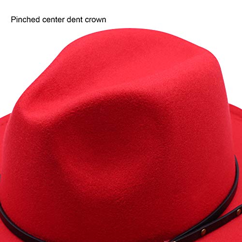 DRESHOW Women Classic Felt Fedora Wide Brim Floppy with Belt Buckle Panama Hat - color: 1 Pack: Felt Fedora Red