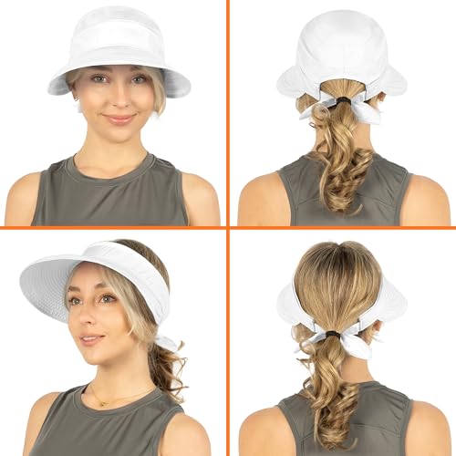 SUN CUBE Womens Sun Hat UV Protection Wide Brim Zip-Off Golf Visor - color: White