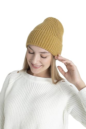 Seamless Beanie Cap, Acrylic Unisex Winter Beanie - color: Mustard
