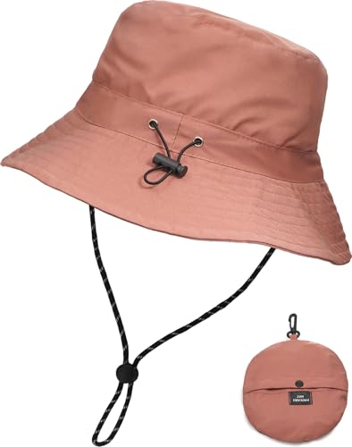 Unisex Waterproof Foldable Bucket Hat Packable Sun Cap for Hiking - color: Brick Red