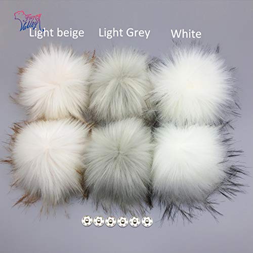 Furryvalley Faux Fur Pompom 6pcs DIY Crafts Fluffy Balls for Hat Shoes Scarves with Snap Fastener Removable Knitting Hat Horse Riding Hat Silk Accessories 6 Inch Extra Large (3 Mix Colors) - color: 3 Mix Colors