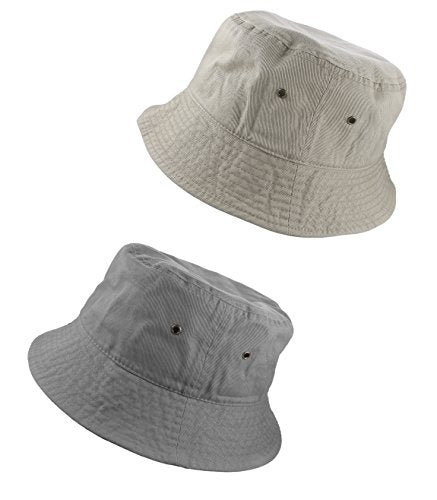 Gelante Solid Color 100% Cotton Bucket Hat for Women and Men Packable Travel Summer Beach Hat - color: 2pcs Gray & Putty, size: Large-X-Large
