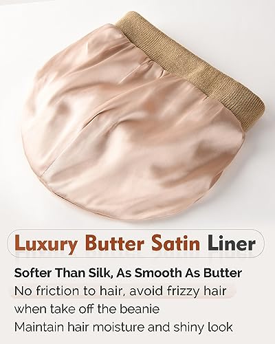 YANIBEST Satin Lined Beanie for Women, Reduce Frizz Winter Hats - color: Khaki