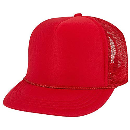 OTTO Polyester Foam Front Youth 5 Panel High Crown Trucker Hat - color: Red