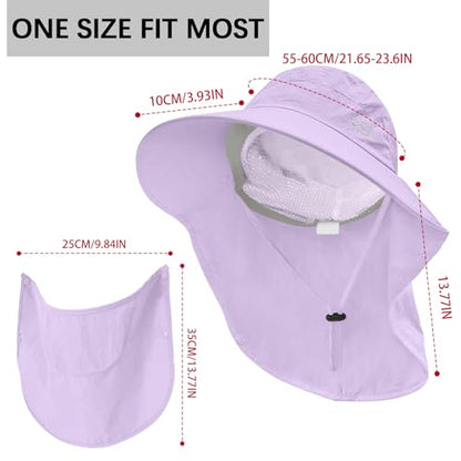 Rosoz Sun Hat for Men Women with Neck Flap& Removable Face Cover Wide Brim - color: 1pack-purple