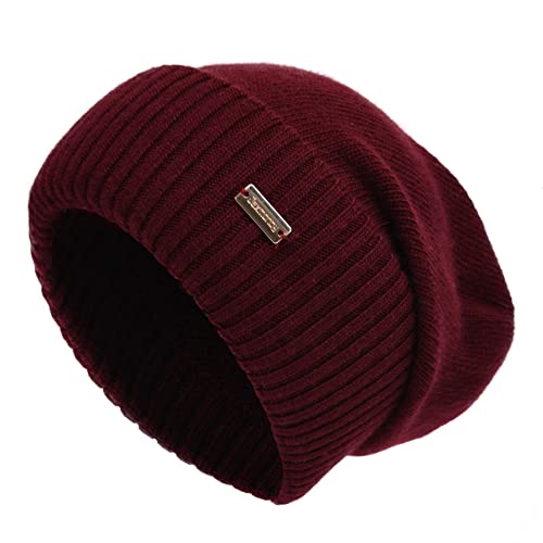 jaxmonoy Slouchy Beanies for Women Winter Lightweight Ladies Knit Hat Cuffed Soft Warm Slouch Beanie Cap - Brown - color: Wine Red