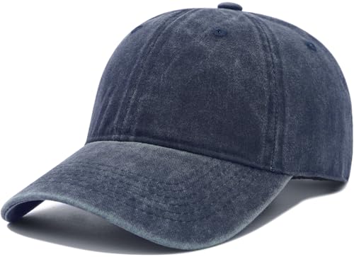 Unisex Washed Cotton Baseball Cap Casual Vintage Dad Hat - color: Navy Blue