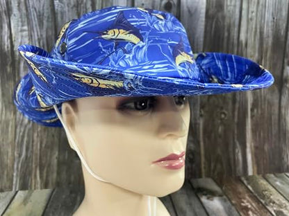 Funny Sun Hat for Men Women Wide Brim Bucket Hat Hiking Boonie Hat Summer Beach Fishing Caps - color: Marlin Fish
