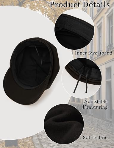 FEOYA Women Newsboy Hat Plaid Cabbie Caps Cotton Casual Stylish Beret Cap Paperboy Hats - color: Solid-black