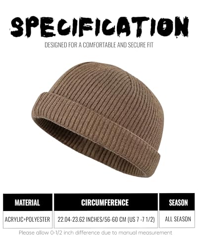 Croogo Brimless Hat Beanie Docker Cap Rolled Cuff Worker Sailor Skullcap - color: Ct47-brown