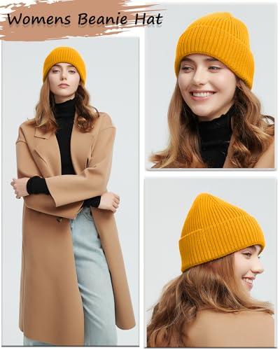 Wool Beanie for Men Women, Seamless Knit Cuffed Warm Winter Hats - color: 1pcs-yellow