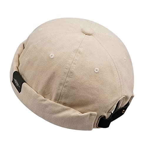 Croogo Cotton Brimless Hat for Men Rolled Cuff Docker Cap Casual Worker Hat - color: M-ct84-beige