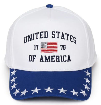 D&Y Retro 2-Tone Canvas Baseball Cap for Women - Funny Embroidered Distressed Snapback, Adjustable Cotton Dad Hat - color: 1776 Usa-blue