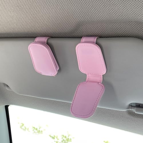 Sunglass Holder for Car, Visor Sunglasses Holder Clip Magnetic Leather - color: Pink