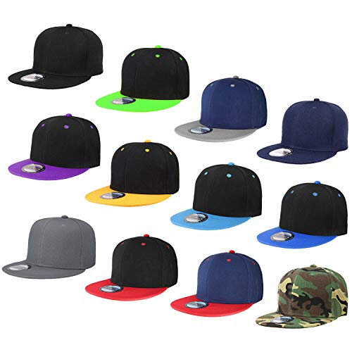Falari Wholesale 12 Pack Snapback Hat Cap Hip Hop Style Flat Bill Blank Solid Color Adjustable Size - color: 12-pack Assorted #2
