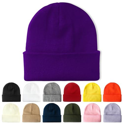 PFFY Beanie for Men Women Unisex Knit Cuffed Winter Beanies Hats Skull Cap - color: Darkpurple
