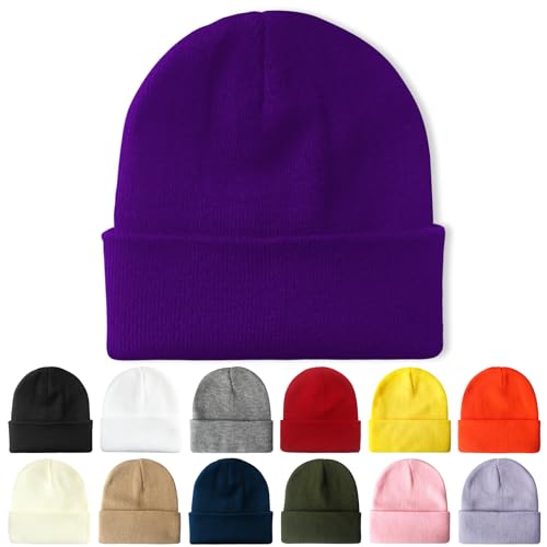 PFFY Beanie for Men Women Unisex Knit Cuffed Winter Beanies Hats Skull Cap - color: Darkpurple