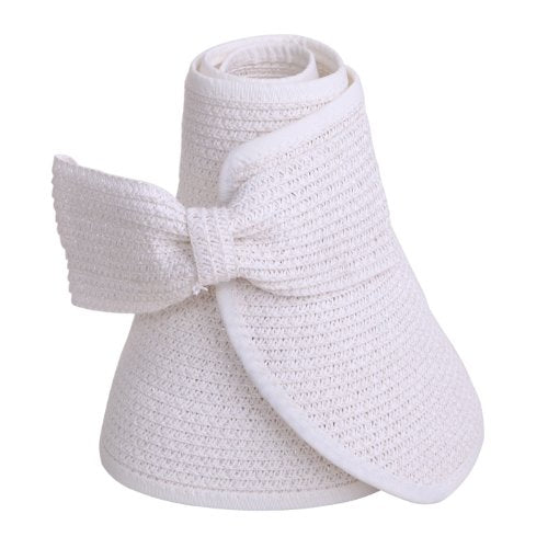 HDE Sun Visor for Women Roll Up Packable Ponytail Beach Sun Hat with Bow - color: White