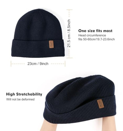 Wmcaps Winter Beanie for Men Women, Soft Warm Fleece Lined Knit Hat - color: Navy Blue