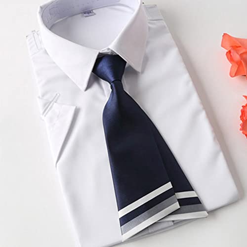 Mantieqingway Women Uniform Necktie Adjustable Strap Striped Pre-tie Ties - color: Navy Blue