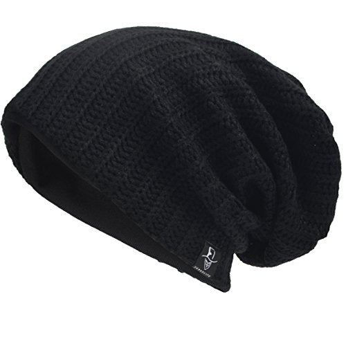 VECRY Mens Slouchy Beanie Knit Skull Cap Long Baggy Hip-hop Winter Summer Hat B305 - color: Ribbed-black, size: Large