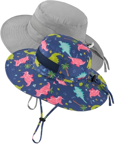 HONGTEYA Baby Toddler Sun Hat, Summer Mesh Bucket Beach Hat for Boys Girls - color: Grey+dinosaur, size: 6-24 Months