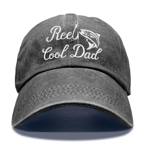 Embroidery Adjustable Classic Washed Distressed Baseball Hats, Funny Hats for Men Cat Dog Dad Fishing Father - color: Washed Black019