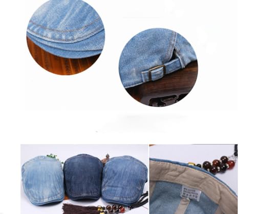 Newsboy Hats Flat Ivy Gatsby Cabbie Driving Denim Berets Cap for Men Women - color: Washed Blue