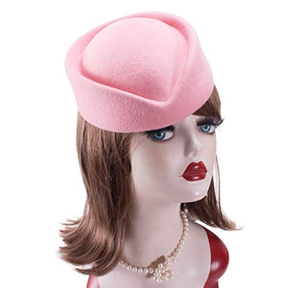 Lawliet Wool Stewardess Air Hostesses Pillbox Hat Millinery Teardrop Fascinator Base A040 - color: Pink