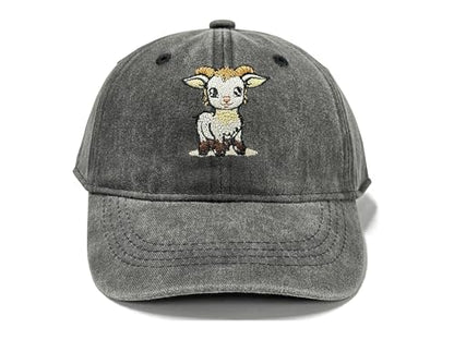 Adjustable Embroidery Animal Baseball Hat for Kid Toddler Child - color: Goat (Washed Black)