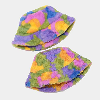 Dirholl Women's Winter Faux Fur Fuzzy Warm Bucket Hat - color: Colorful E Curl