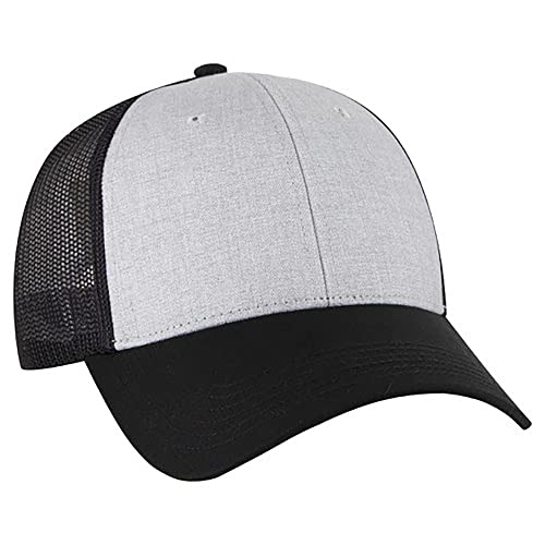 Ashen Fane 6 Panel Blend Twill Structured Low Profile Mesh Back Snapback Trucker Hat - color: Blk/H.gry/Blk